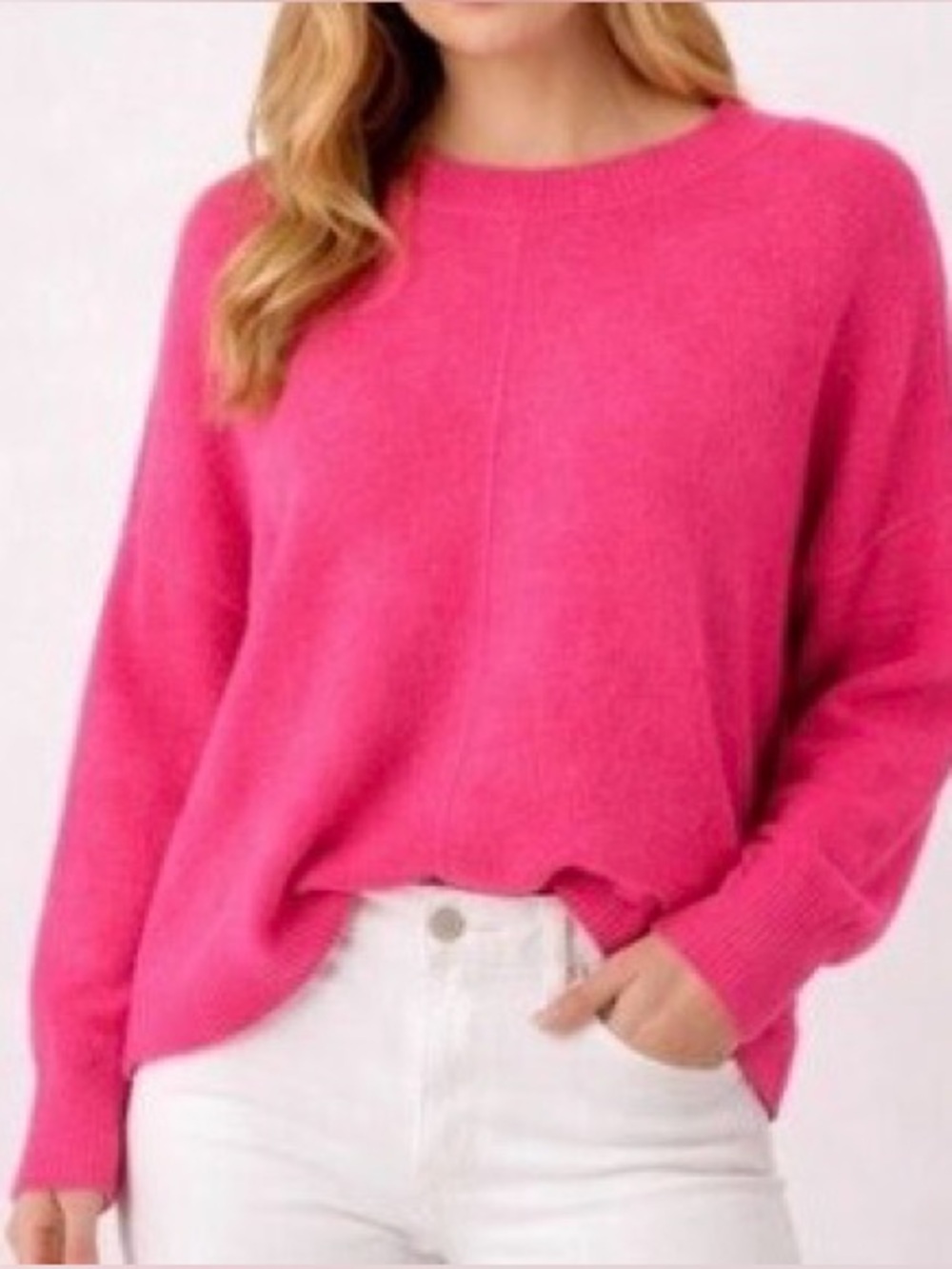 Vince Camuto | Women’s Hot Pink Oversized Crewneck Side Slit Sweater Size XS
